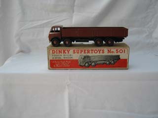Dinky Super Toys 501 Foden Diesel 8-Wheel Wagon 1st Type Cab, Brown Cab and Back, Silver Flash, Brown Hubs, Black Chassis