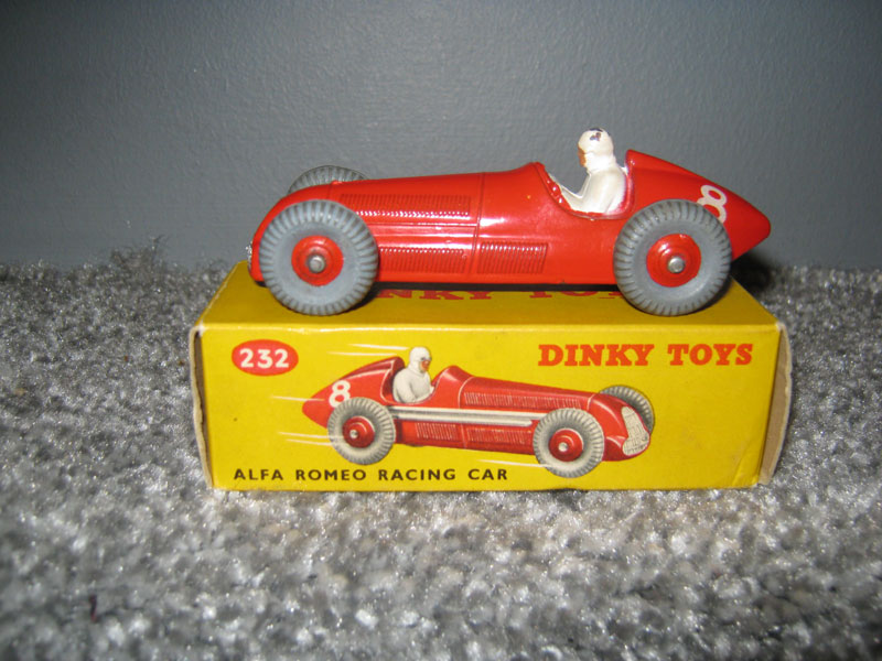 Dinky Toys 232 Alpha-Romeo Racing Car, Red Body R/N 8, Red Cast Hubs 23F on Base