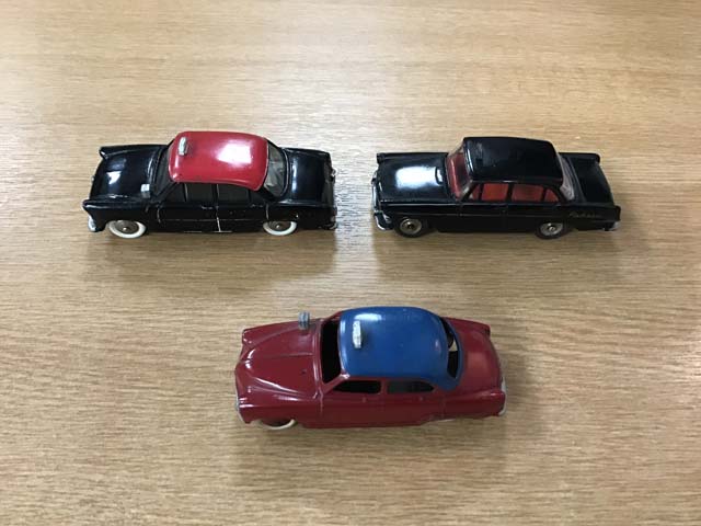 French Dinky Toys 24ZT Simca Ariadne Taxi 546 Opel Rekord Taxi 24U Simca Aronde Elysee Taxi at Aquitania Collectables