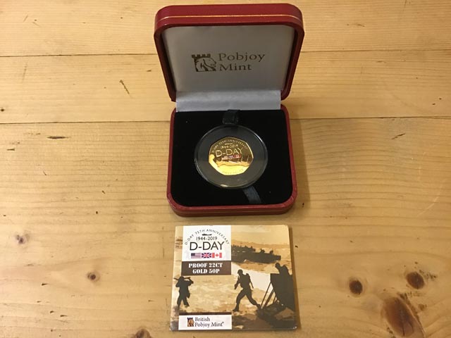 British Pobjoy Mint D-Day 75th Anniversary 1944-2019 Proof 22CT Gold 50P at Aquitania Collectables
