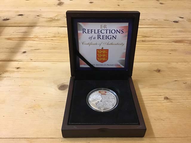 EIIR Reflections of a Reign Guernsey Silver £5 Proof Coin Limited Edition at Aquitania Collectables