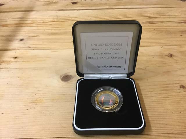 Royal Mint United Kingdom Silver Proof Piedfort Two Pound Coin Rugby World Cup 1999 at Aquitania Collectables
