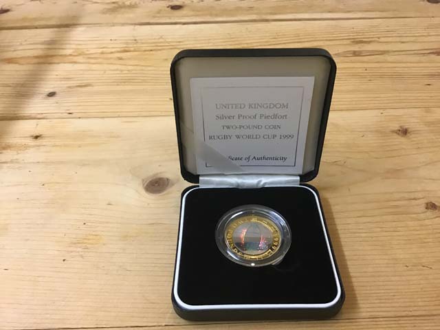 Royal Mint United Kingdom Silver Proof Piedfort Two Pound Coin Rugby World Cup 1999 at Aquitania Collectables