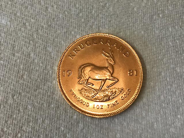 Suid-Afrika South Africa 1981 Fyngoud 1oz Fine Gold Krugerrand Back at Aquitania Collectables