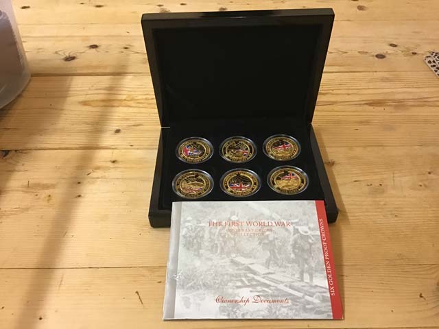 The First World War Centenary Crown Collection Six Golden Proof Crowns at Aquitania Collectables