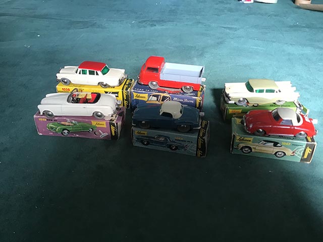 Schuco Micro Racers 1038 Mercedes 220S 1044 Mercedes 190SL 1045 Ford Custom 300 1047 Porsche 1048 BMW 503 1049 Ford FK 1000 - Aquitania Collectables