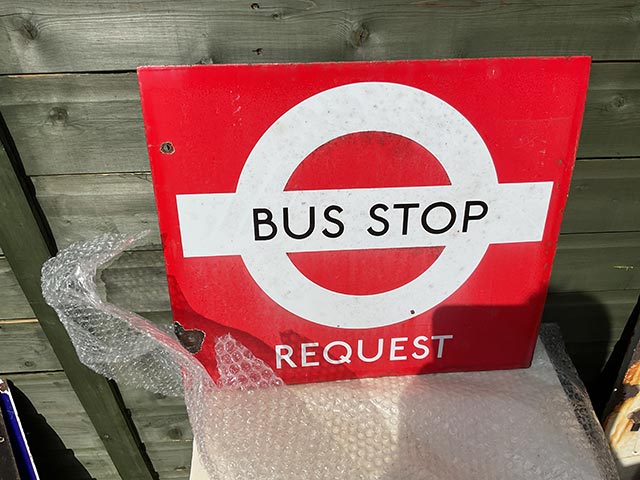 Bus Stop Request Enamel Sign - Aquitania Collectables