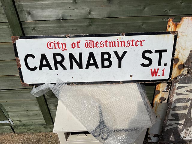 London W1 City of Westminster Carnaby Street Road Enamel Sign - Aquitania Collectables