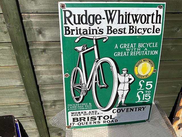 Rudge Whitworth Britain's Best Bicycle Enamel Sign - Aquitania Collectables